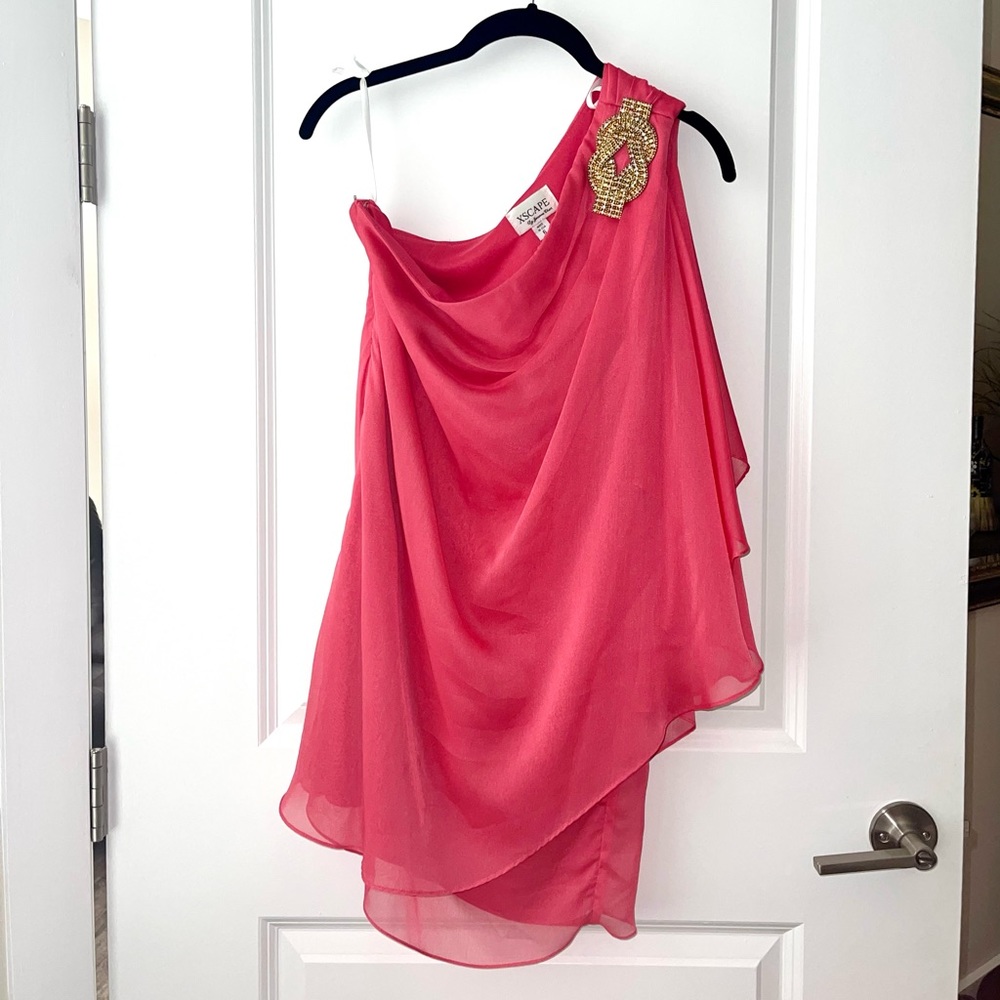 Xscape Chiffon Draped Cocktail Dress in Coral